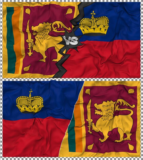 Liechtenstein contra Sri Lanka Media bandera combinada con textura 3D de la tela de la bandera