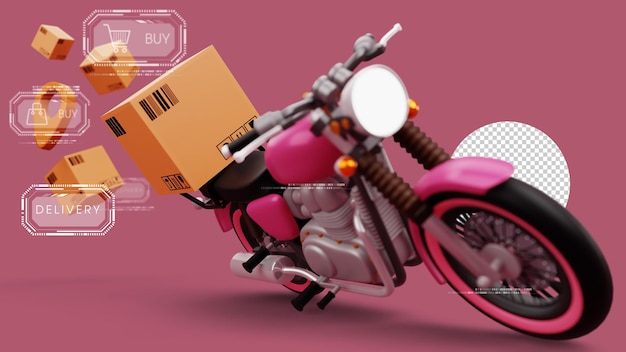 PSD lieferung kurierdienst online-shopping motorrad mit paketbox 3d-rendering