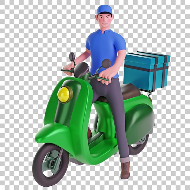 Lieferung mann fahrt roller 3d-illustration