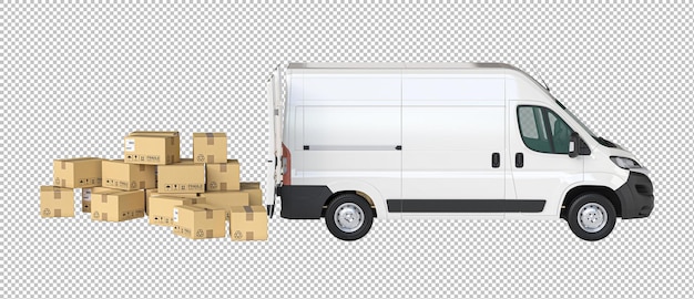 Lieferwagen und Kartonkisten für den Versand und die Logistik