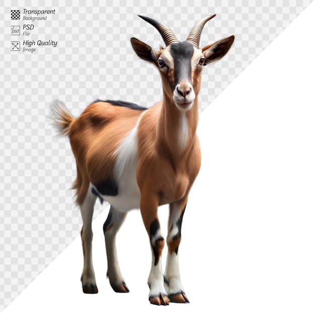 PSD lifelike illustration of a multicolored goat on clear background