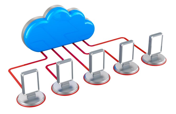 PSD light box all'aperto collegati con il controllo del cloud informatico dei cartelloni pubblicitari rendering 3d isolato su sfondo trasparente