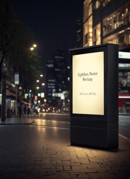 PSD lightbox-mockup in der nachtstraße