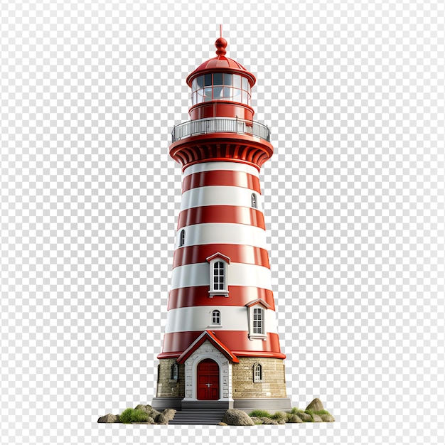lighthouse isolated on transparent background red and white striped lighthouse png generative ai