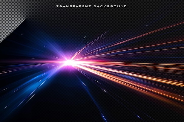Ligne lumineuse de vitesse colorée et effet lumineux sur fond transparent