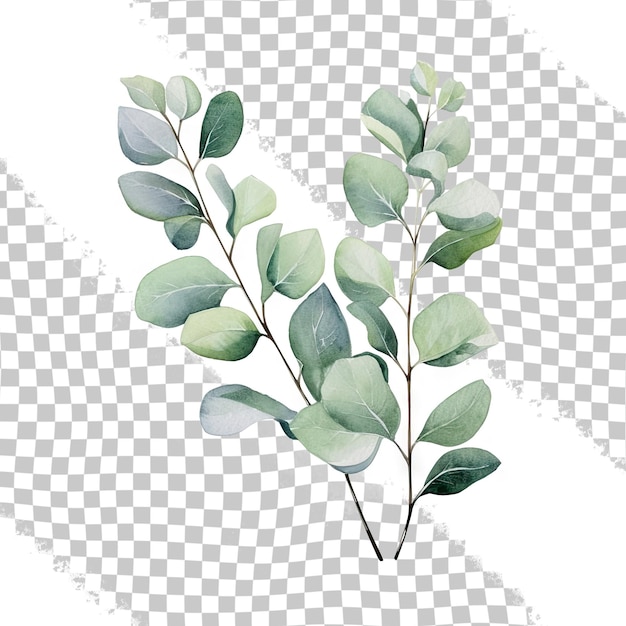 PSD ligne verte feuilles d'eucalyptus branche éléments de conception floristique pour la floristique illustrations dessinées à la main