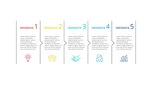 PSD lignes fines avec infographie de flèches avec 5 options ou étapes