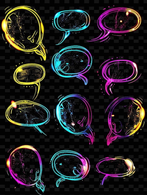 Des Lignes D'icônes De Bulles De Parole Avec Une Luminescence Scintillante I Set Png Iconic Y2k Shape Art Decorativen