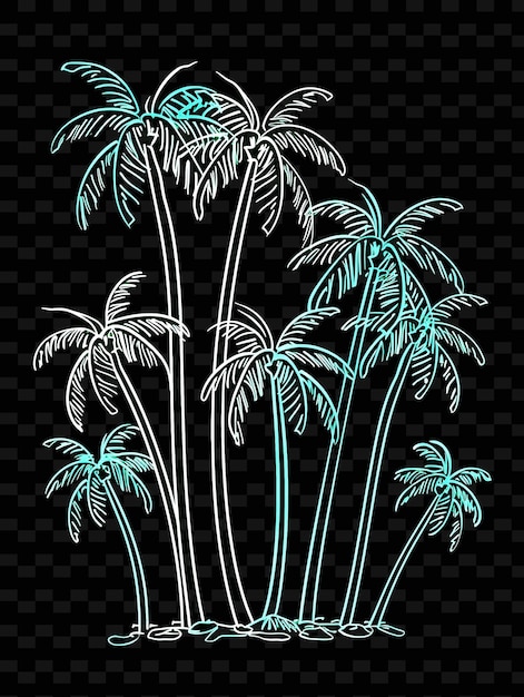 PSD des lignes d'icônes de palmiers avec une luminescence pulsante et ne set png iconic y2k shape art decorativeo