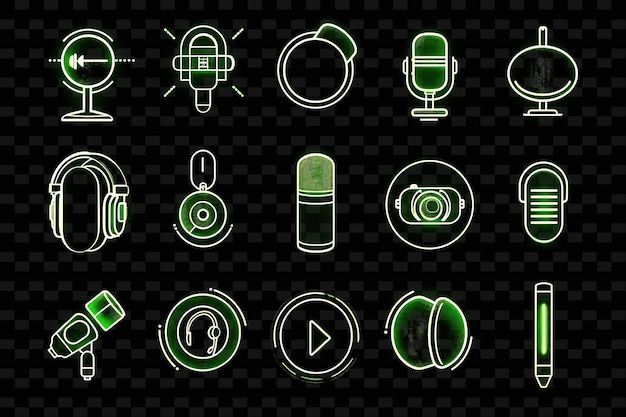 PSD lignes de négociation podcasts icones avec une lueur animée en néon set png iconic y2k shape art decoratives