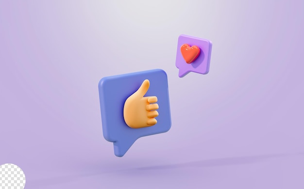 PSD like and love sign 3d renderkonzept für social media emoji feedback ratting