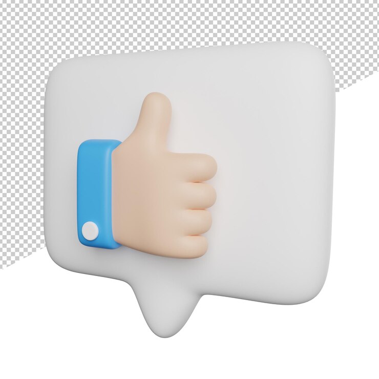 PSD like hand social media vista lateral 3d renderizado icono ilustración sobre fondo transparente