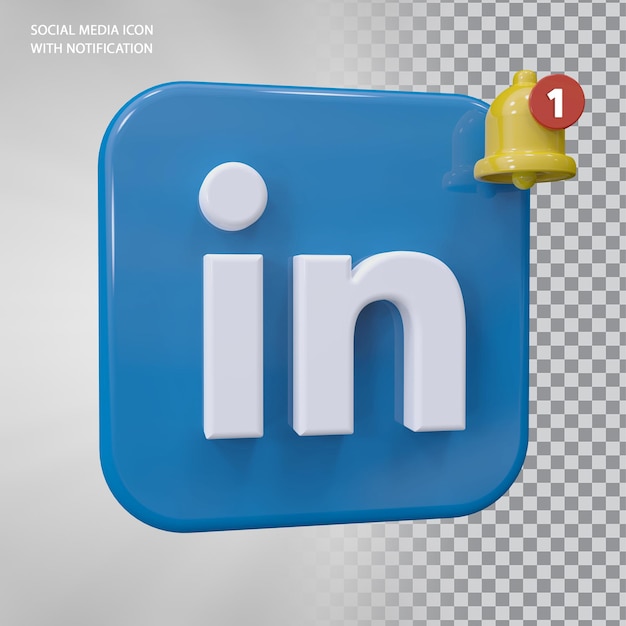 Likedin icon concepto 3d con notificación de campana