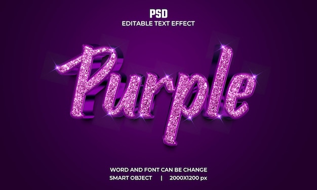 Lila 3d bearbeitbarer Texteffekt Premium Psd mit Hintergrund