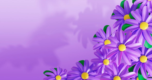 lila Blüten mit gelben und grünen Blättern auf lila Hintergrund