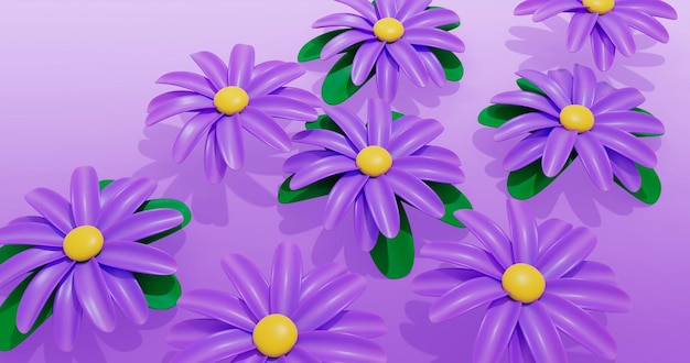 lila Blüten mit gelben Zentren auf einem lila Hintergrund