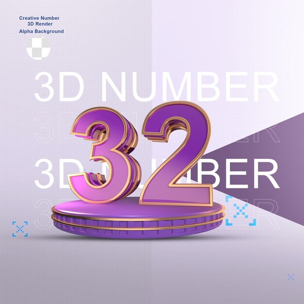 PSD lila goldenes 3d-zahlenelement für design