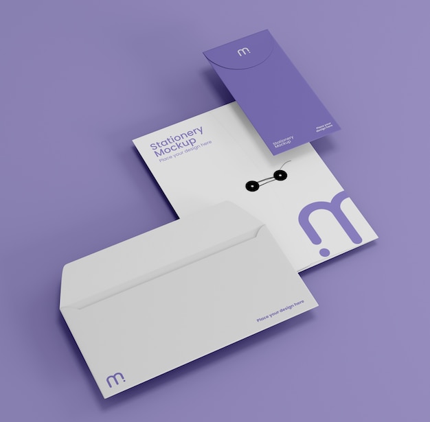 Lila Schreibwaren-Komposition-Mockup