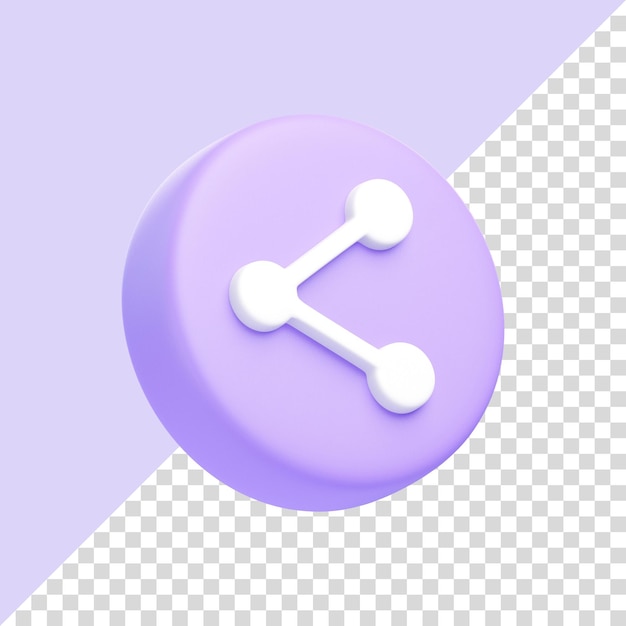 Lila Share-Symbol isoliert auf lila Hintergrund 3D-Symbol Zeichen und Symbol Cartoon minimalistischer Stil