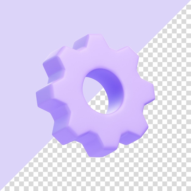 Lila Zahnrad-Symbol isoliert auf violettem Hintergrund 3D-Symbol Zeichen und Symbol Minimaler Cartoon-Stil