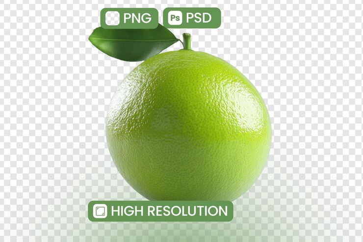 PSD la lima muestra cítricos verdes frescos con hojas y cáscara ingrediente saludable