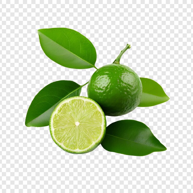 PSD limas verdes frescas con hojas frutas cítricas picantes jugosas vitamina c