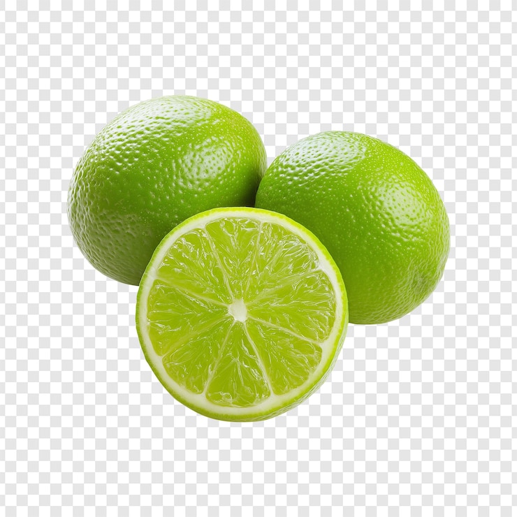 PSD limes fraîches entières et tranchées isolées sur fond transparent