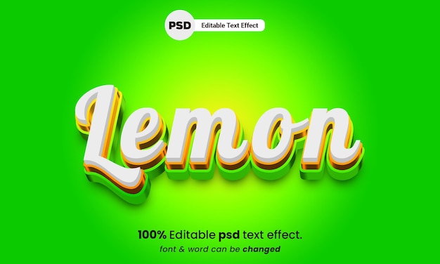 PSD limón 3d editable psd efecto de texto de limón