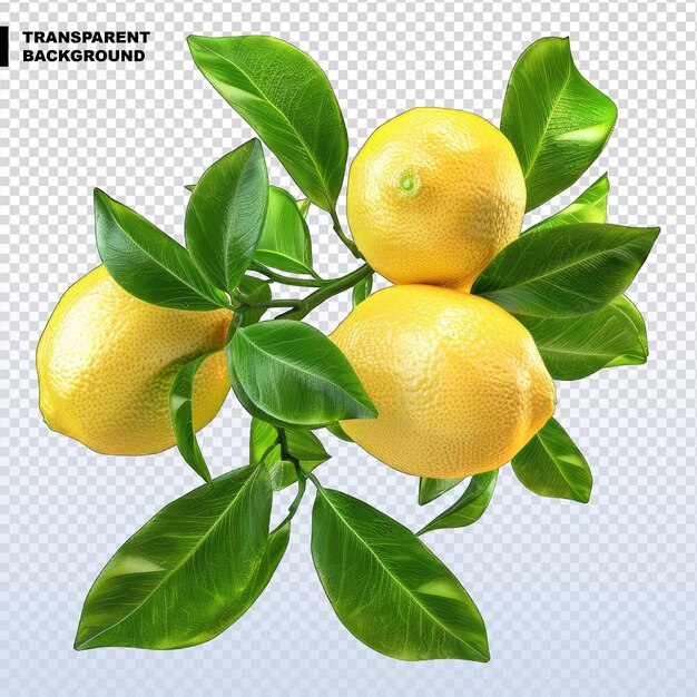PSD limón 3d con hojas verdes aisladas sobre un fondo blanco