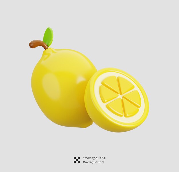PSD limón fresco con corte por la mitad aislado icono de frutas de dibujos animados ilustración de renderización 3d