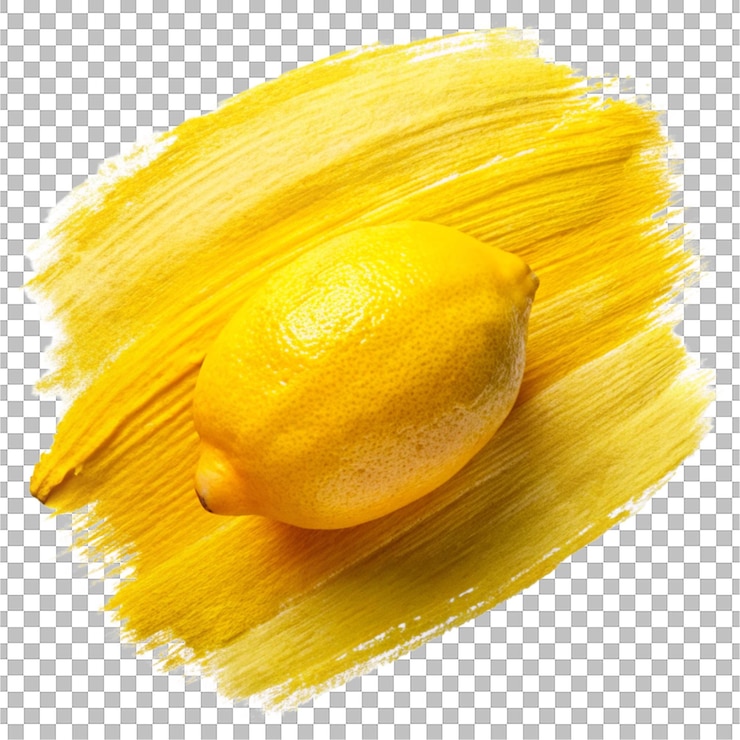 PSD limón fresco en fondo de pincel amarillo obra artística digital
