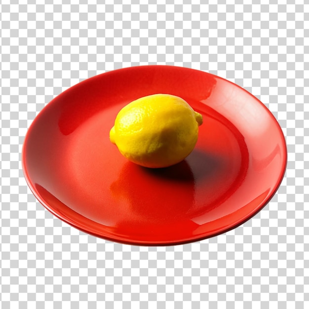 Limón en un plato rojo aislado en un fondo transparente