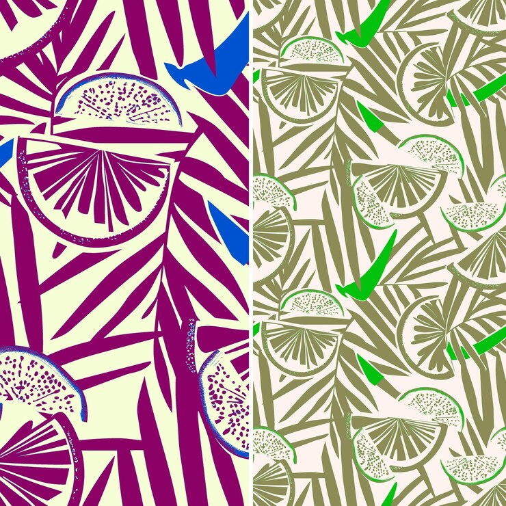 PSD limón con silueta de cuña y diseño tropical con geometría único vector de patrón de frutas tropicales