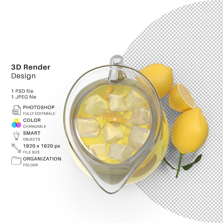 PSD limonadenkrug 3d-modellierung psd-datei realistische zitrone