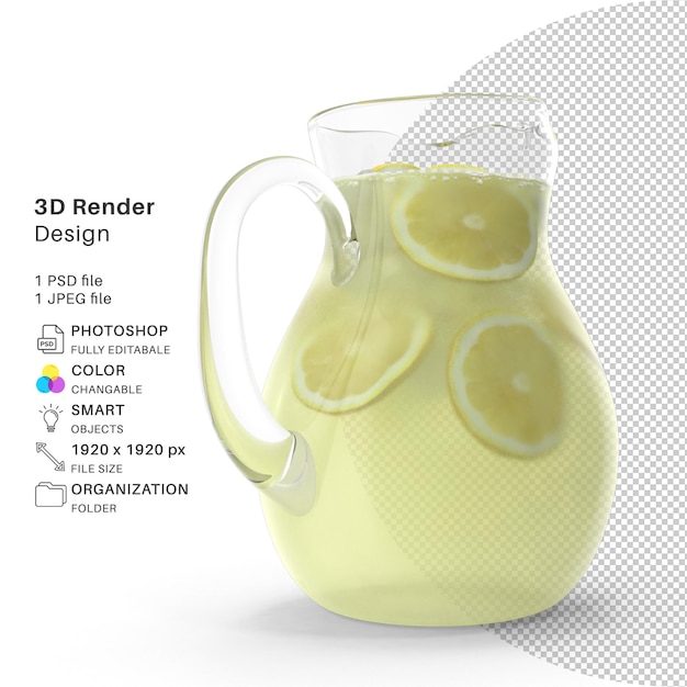 Limonadenkrug 3D-Modellierung PSD-Datei Realistische Zitrone