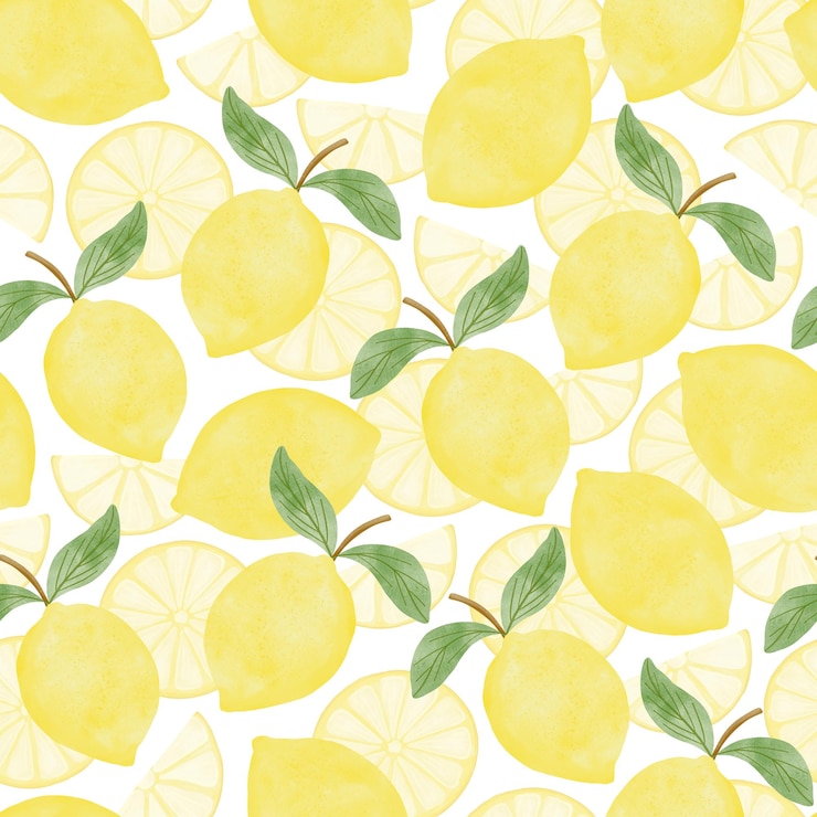 PSD limones de acuarela con rebanadas patrón sin costuras verano soleado jugoso impresión dibujada a mano