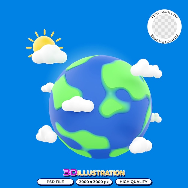 Limpe a terra com ilustração 3d do sol