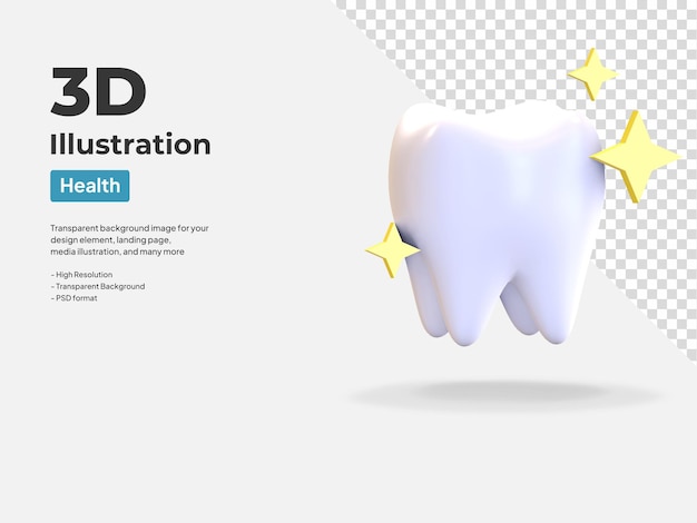 PSD limpe o símbolo do dentista do ícone do dente 3d render a ilustração