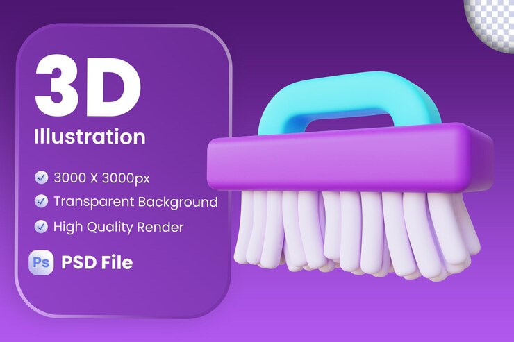 PSD limpiador de cepillos de mano ilustración 3d