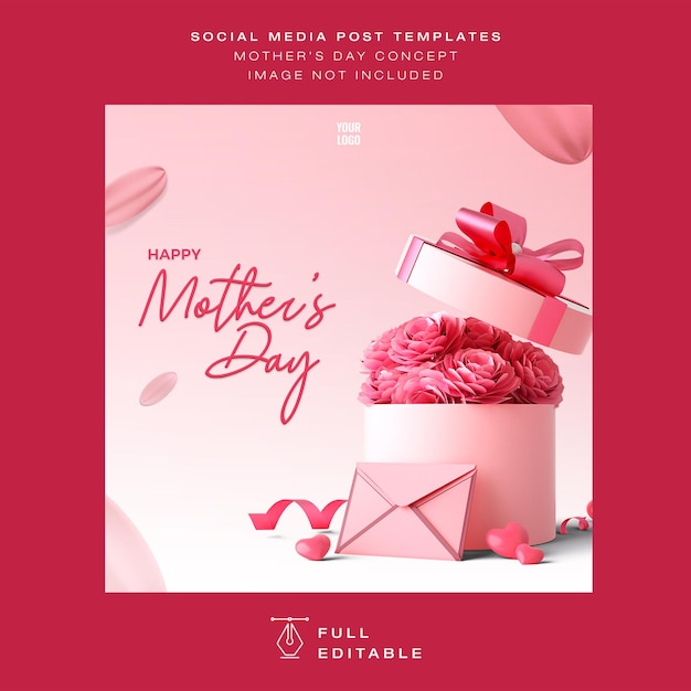 Limpo moderno feliz dia das mães conceito rosa comemorar caixa de presente rosas mensagem de amor postagem no instagram