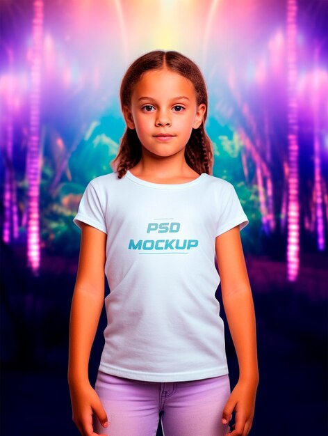 PSD linda chica con diseño de maqueta de camiseta blanca psd