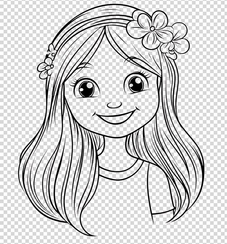 PSD linda chica con flores en el pelo