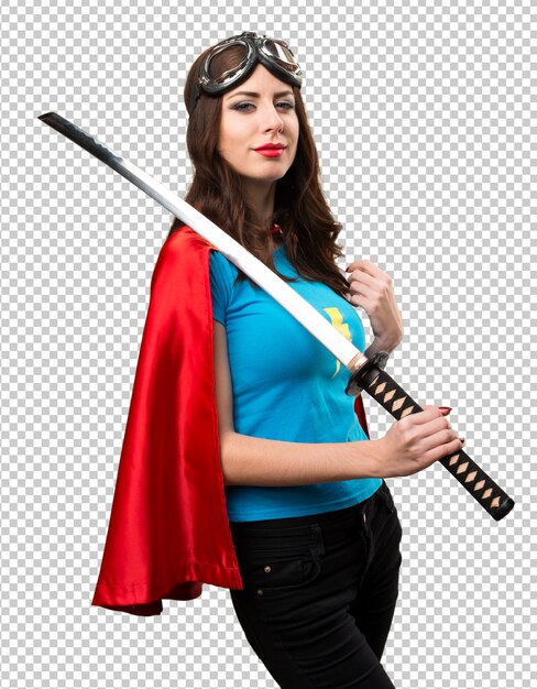 PSD linda chica superhéroe con katana