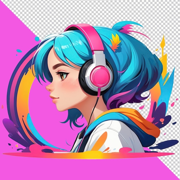 PSD una linda chica urbana con auriculares en la ilustración