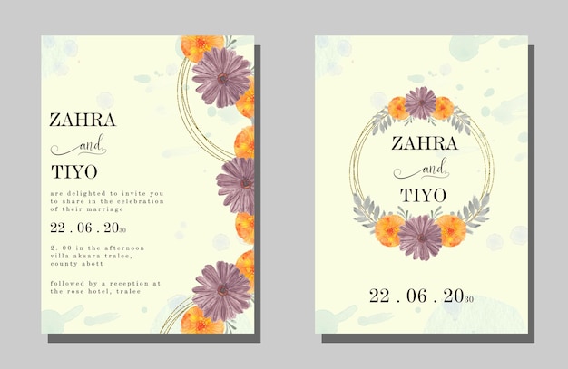 linda coleção de cartões de casamento em aquarela PSD
