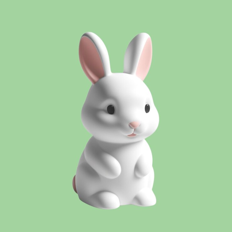 PSD una linda estatuilla de conejo blanco con orejas rosas