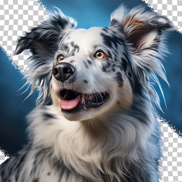 PSD linda fêmea adulta azul merle border collie com um fundo transparente de aparência nobre e elegante