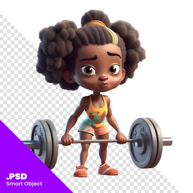 Linda garota afro-americana levantando uma barra modelo psd de renderização 3d