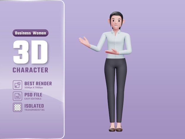 Linda garota apresentando pose vestindo terno de negócios 3D render ilustração de personagem de mulher de negócios