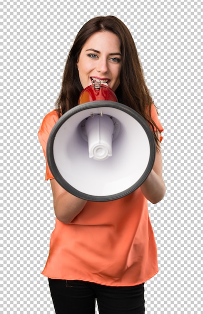 Linda garota segurando um megafone